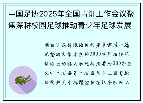 中国足协2025年全国青训工作会议聚焦深耕校园足球推动青少年足球发展
